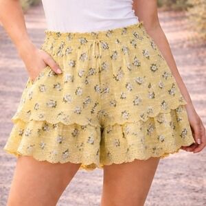 American Eagle Floral Ruffle Skirt Shorts skort Yellow Women's Size Large